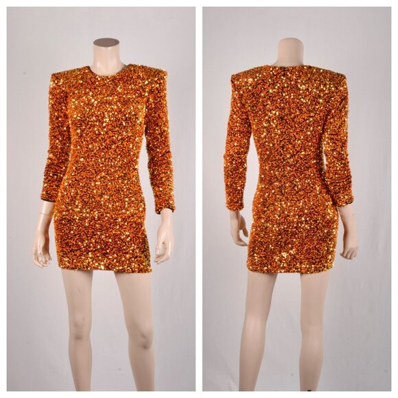 HELSI Milena Padded Shoulder Sequin Mini Dress in Amber - Picture 2 of 2